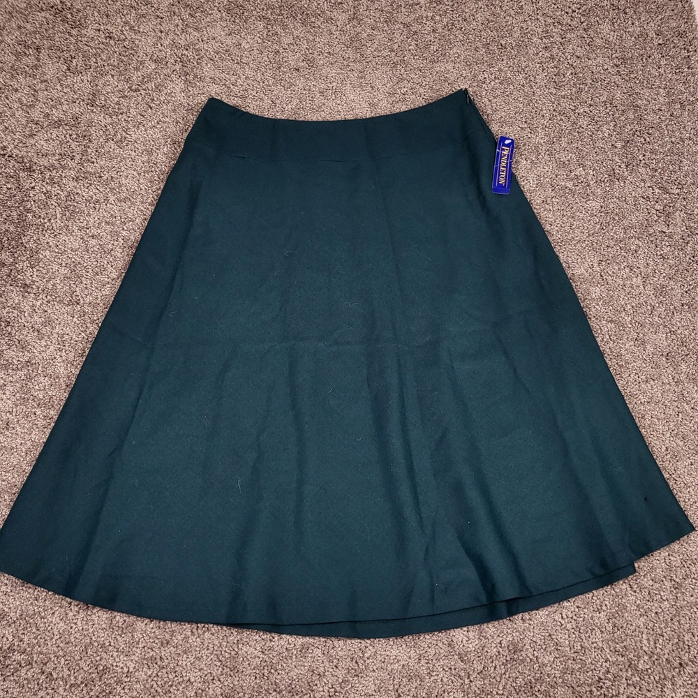 Pendleton Skirt Womens 14 Green Good 100% Virgin Wool Made in USA A-Line Midi